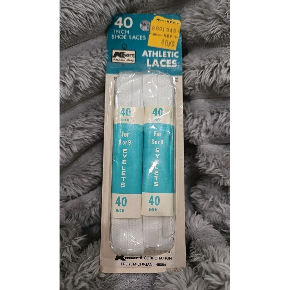 VINTAGE Kmart (2 Pair) 40" White Tennis Shoe Laces 8-9 Eyelets USA Nostalgia